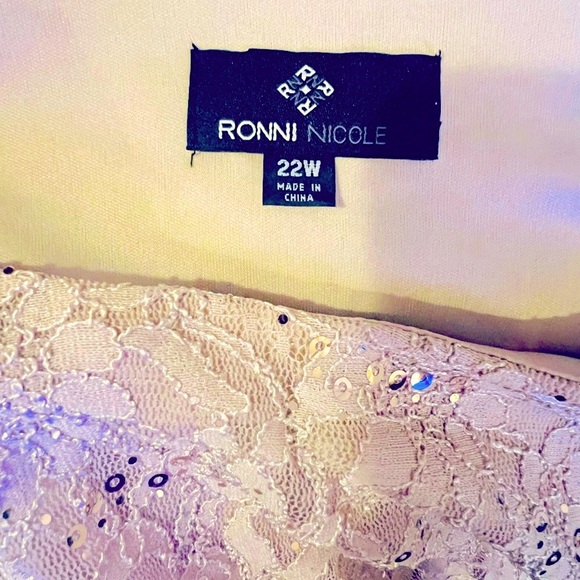 Ronni Nicole PLUS taupe tiered lace sequin formal dress size 22W. - Picture 2 of 4